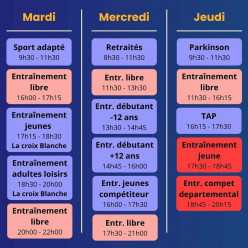 Horaire des entrainements et inscription 2026-2027