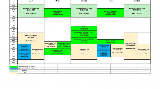 Horaire des entrainements et inscription 2026-2027